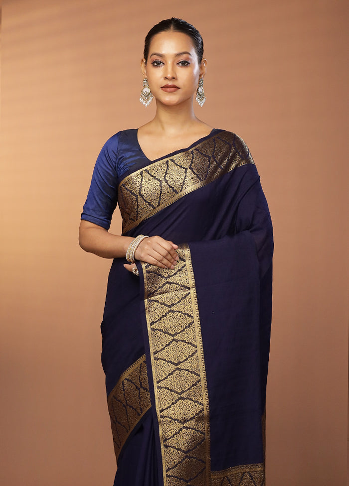 Blue Dupion Silk Saree With Blouse Piece