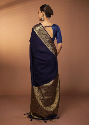 Blue Dupion Silk Saree With Blouse Piece