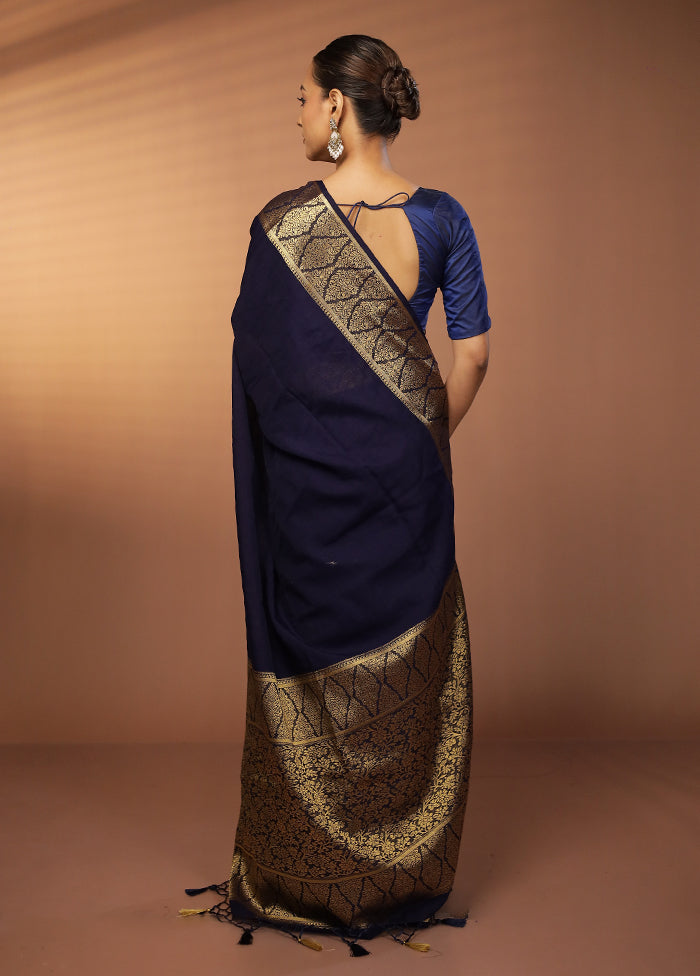 Blue Dupion Silk Saree With Blouse Piece