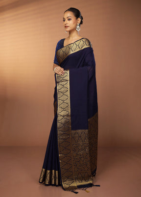 Blue Dupion Silk Saree With Blouse Piece