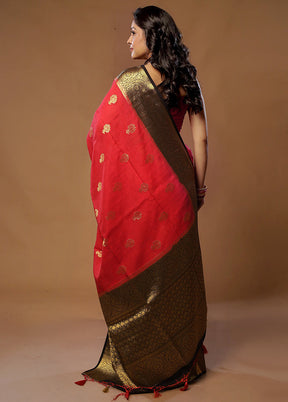 Red Dupion Silk Saree With Blouse Piece - Indian Silk House Agencies