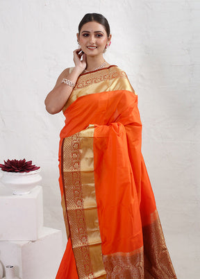 Rust Kanjivaram Silk Saree With Blouse Piece - Indian Silk House Agencies