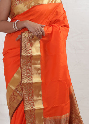 Rust Kanjivaram Silk Saree With Blouse Piece - Indian Silk House Agencies