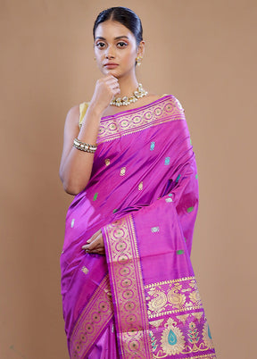 Pink Baluchari Pure Silk Saree With Blouse Piece - Indian Silk House Agencies