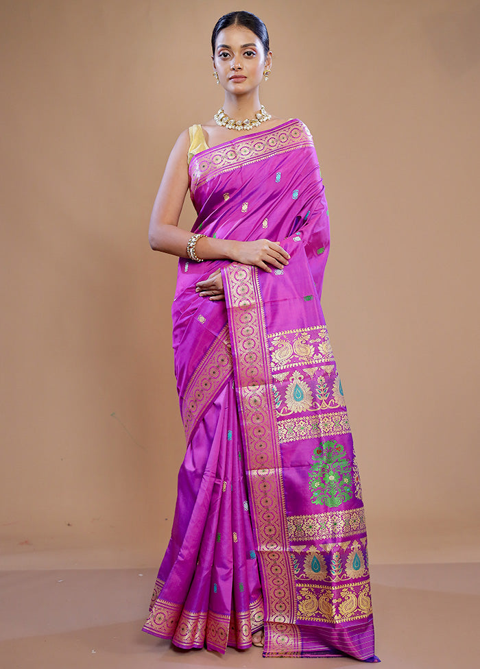 Pink Baluchari Pure Silk Saree With Blouse Piece - Indian Silk House Agencies