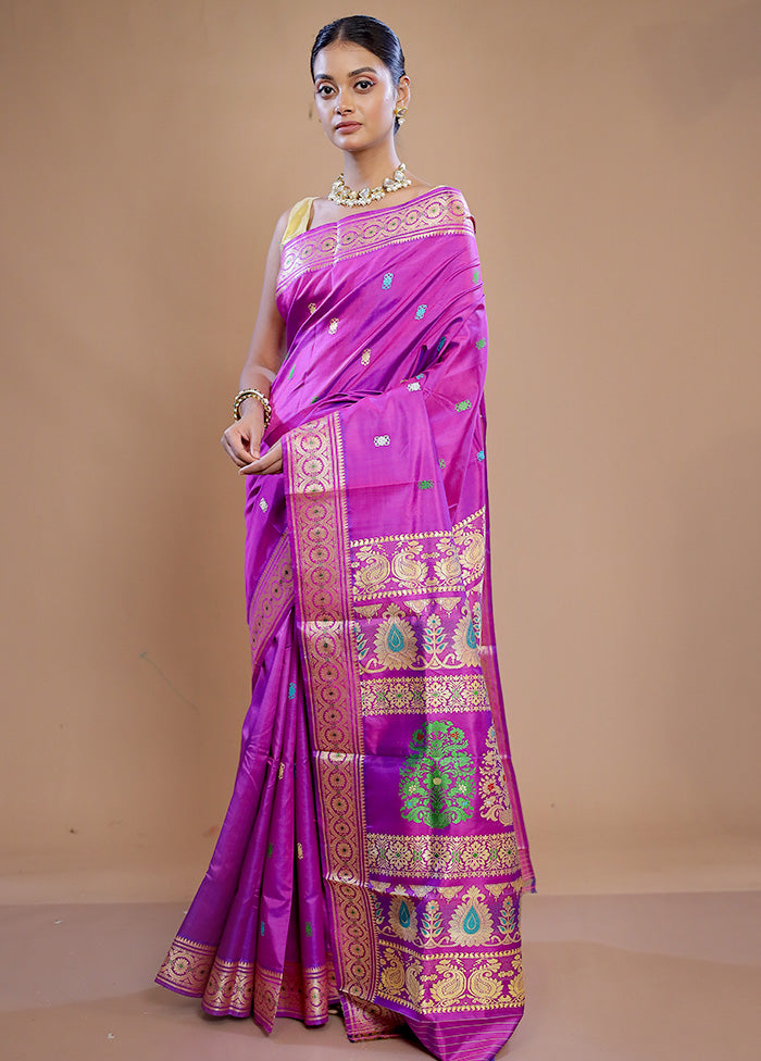 Pink Baluchari Pure Silk Saree With Blouse Piece - Indian Silk House Agencies