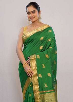 Green Kanjivaram Pure Silk Saree With Blouse Piece - Indian Silk House Agencies