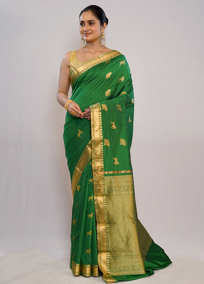 Green Kanjivaram Pure Silk Saree With Blouse Piece - Indian Silk House Agencies