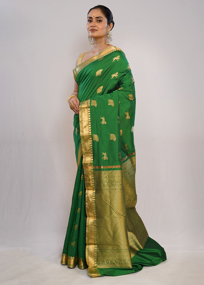 Green Kanjivaram Pure Silk Saree With Blouse Piece - Indian Silk House Agencies