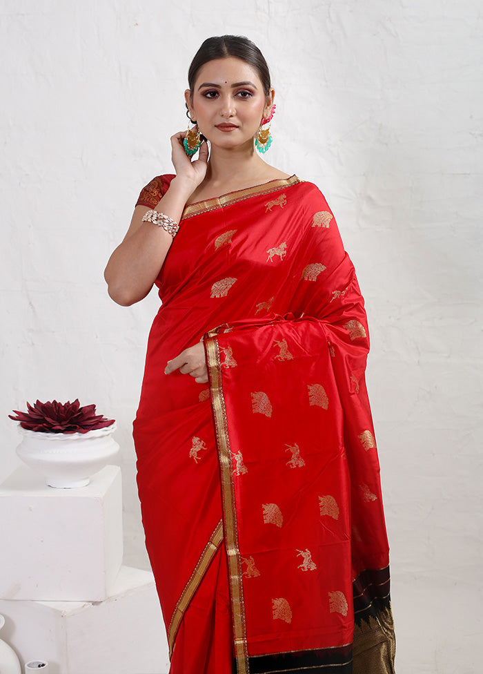 Red Kanjivaram Pure Silk Saree With Blouse Piece - Indian Silk House Agencies