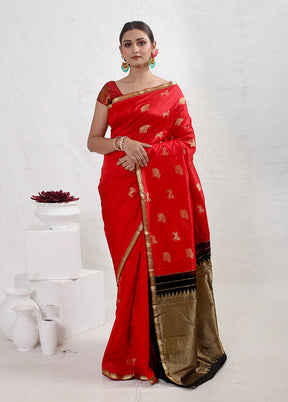 Red Kanjivaram Pure Silk Saree With Blouse Piece - Indian Silk House Agencies