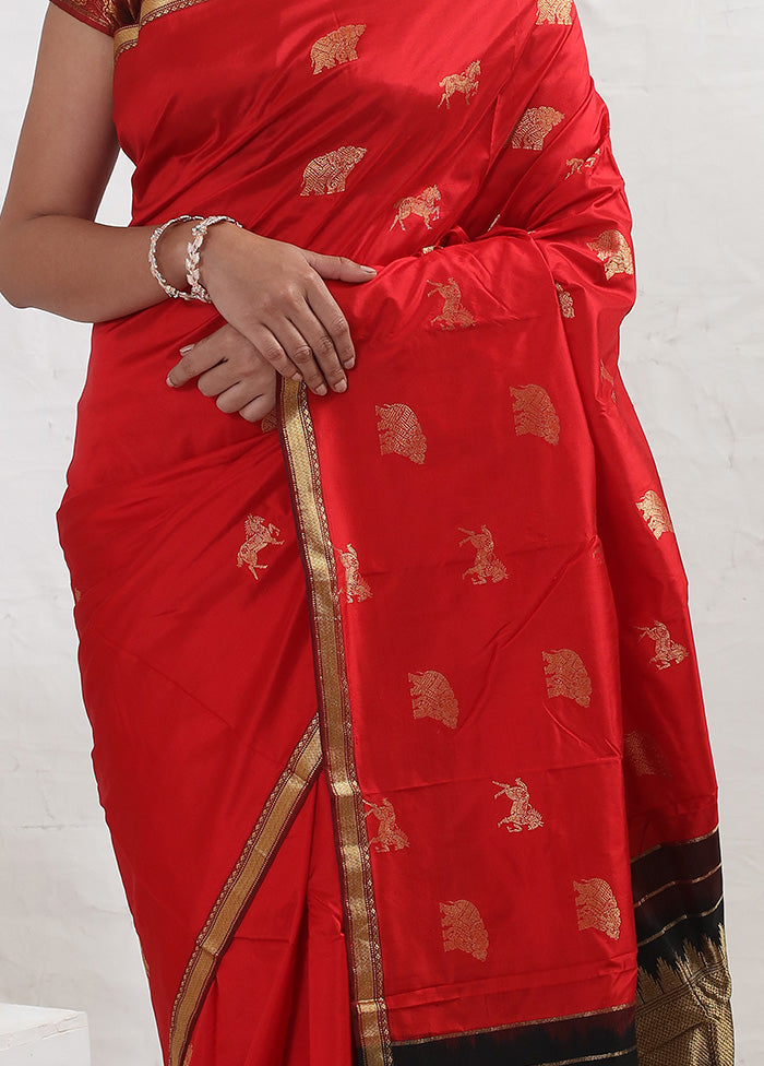 Red Kanjivaram Pure Silk Saree With Blouse Piece - Indian Silk House Agencies