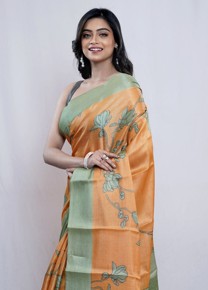 Yellow Tussar Pure Silk Saree With Blouse Piece - Indian Silk House Agencies