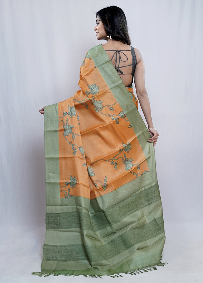 Yellow Tussar Pure Silk Saree With Blouse Piece - Indian Silk House Agencies