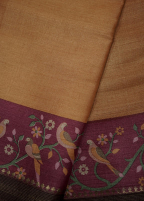 Peach Tussar Pure Silk Saree With Blouse Piece - Indian Silk House Agencies