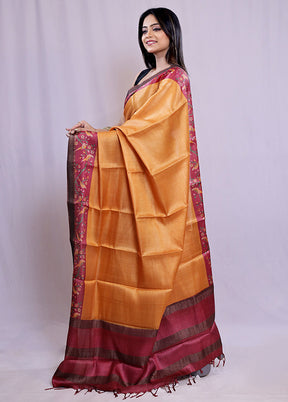 Peach Tussar Pure Silk Saree With Blouse Piece - Indian Silk House Agencies