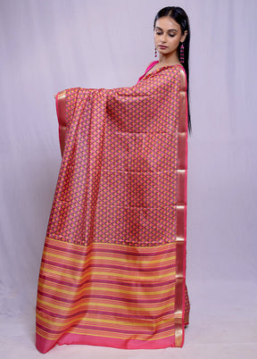 Pink Printed Pure Silk Saree With Blouse Piece - Indian Silk House Agencies