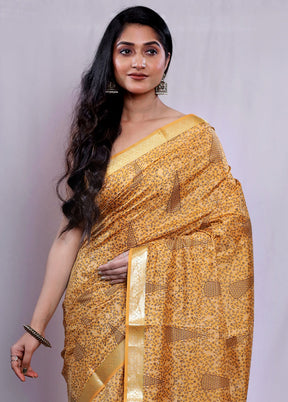 Yellow Printed Pure Silk Saree With Blouse Piece - Indian Silk House Agencies