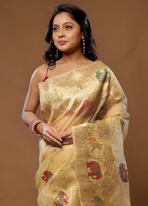 Cream Organza Saree With Blouse Piece - Indian Silk House Agencies