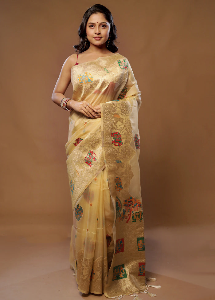 Cream Organza Saree With Blouse Piece - Indian Silk House Agencies