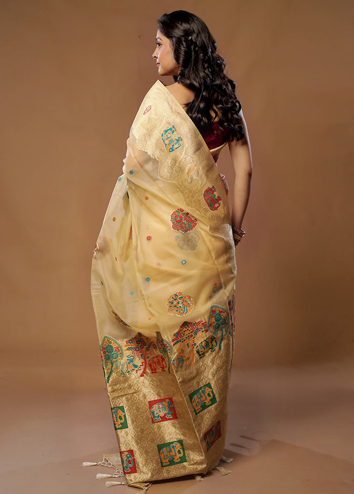 Cream Organza Saree With Blouse Piece - Indian Silk House Agencies