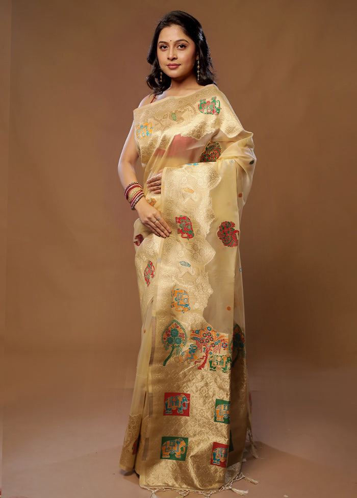 Cream Organza Saree With Blouse Piece - Indian Silk House Agencies