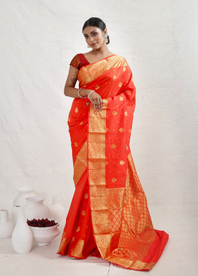 Orange Kanjivaram Silk Saree With Blouse Piece - Indian Silk House Agencies