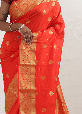 Orange Kanjivaram Silk Saree With Blouse Piece - Indian Silk House Agencies