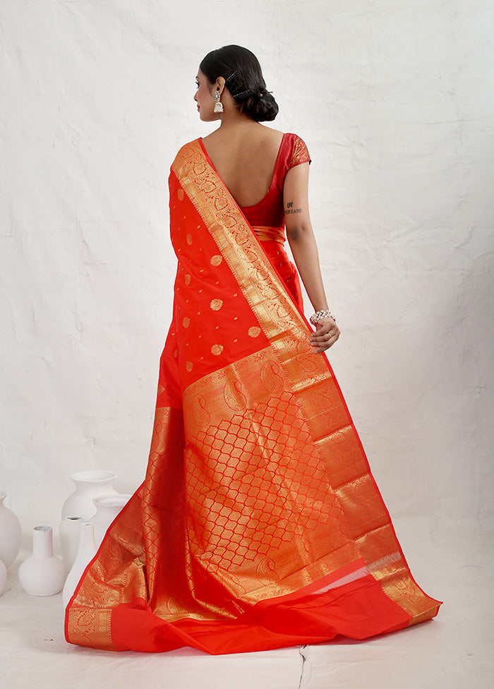 Orange Kanjivaram Silk Saree With Blouse Piece - Indian Silk House Agencies