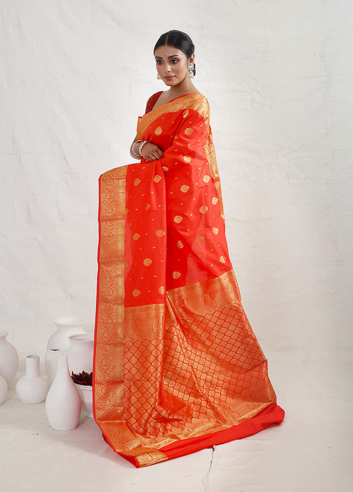 Orange Kanjivaram Silk Saree With Blouse Piece - Indian Silk House Agencies