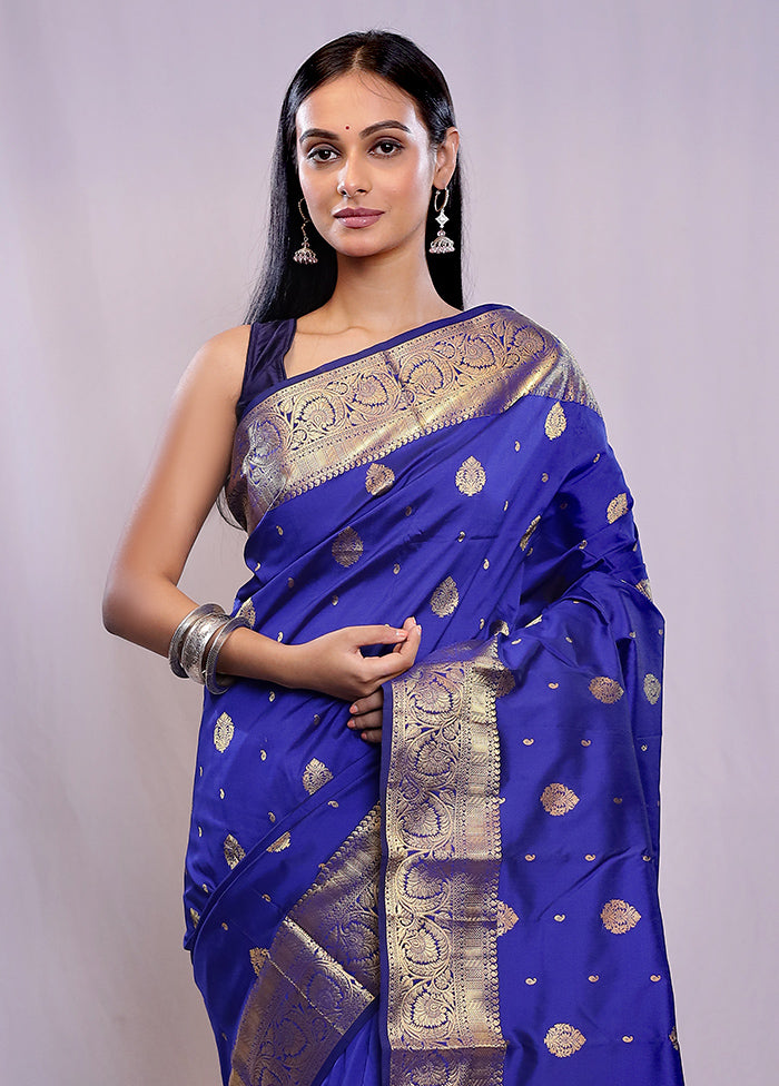 Blue Kanjivaram Silk Saree With Blouse Piece - Indian Silk House Agencies