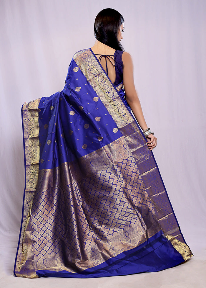 Blue Kanjivaram Silk Saree With Blouse Piece - Indian Silk House Agencies