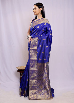 Blue Kanjivaram Silk Saree With Blouse Piece - Indian Silk House Agencies