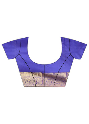 Blue Kanjivaram Silk Saree With Blouse Piece