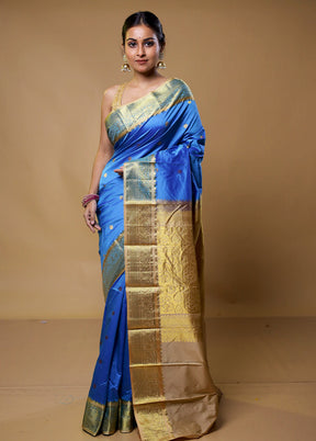 Blue Kanjivaram Silk Saree With Blouse Piece