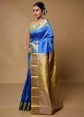 Blue Kanjivaram Silk Saree With Blouse Piece