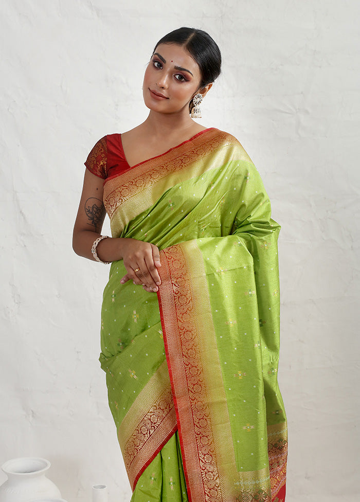 Green Dupion Silk Saree With Blouse Piece - Indian Silk House Agencies