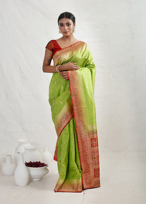 Green Dupion Silk Saree With Blouse Piece - Indian Silk House Agencies