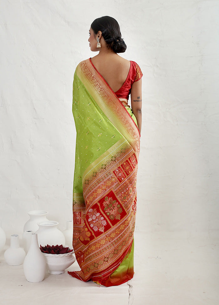 Green Dupion Silk Saree With Blouse Piece - Indian Silk House Agencies