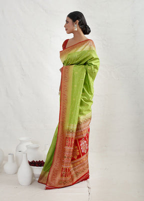 Green Dupion Silk Saree With Blouse Piece - Indian Silk House Agencies