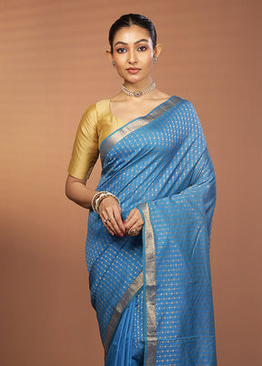 Blue Kanjivaram Silk Saree With Blouse Piece