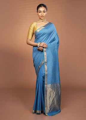Blue Kanjivaram Silk Saree With Blouse Piece