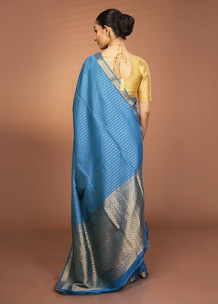 Blue Kanjivaram Silk Saree With Blouse Piece