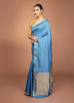 Blue Kanjivaram Silk Saree With Blouse Piece