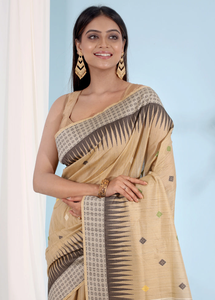 Cream Tussar Silk Saree With Blouse Piece - Indian Silk House Agencies