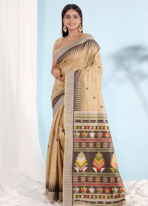 Cream Tussar Silk Saree With Blouse Piece - Indian Silk House Agencies