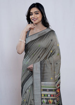 Grey Tussar Silk Saree With Blouse Piece - Indian Silk House Agencies