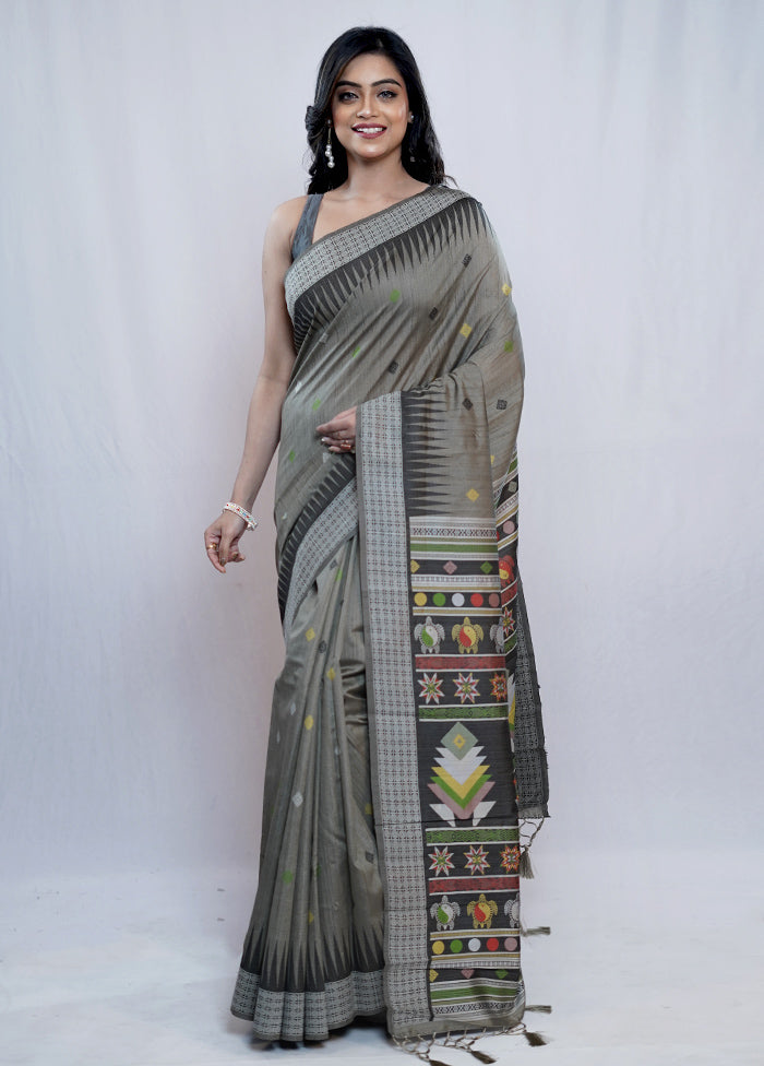 Grey Tussar Silk Saree With Blouse Piece - Indian Silk House Agencies