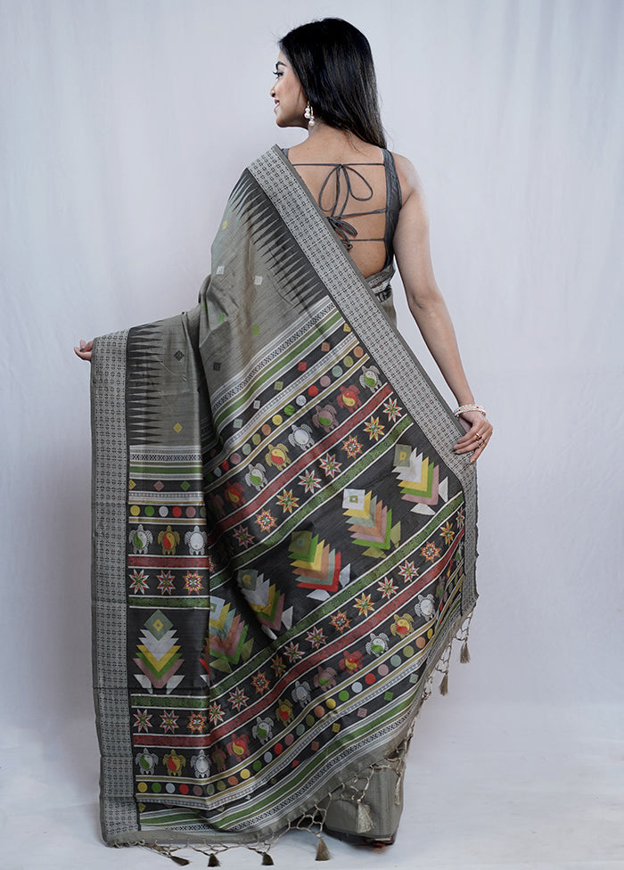 Grey Tussar Silk Saree With Blouse Piece - Indian Silk House Agencies