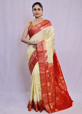 Cream Kanjivaram Pure Silk Saree With Blouse Piece - Indian Silk House Agencies